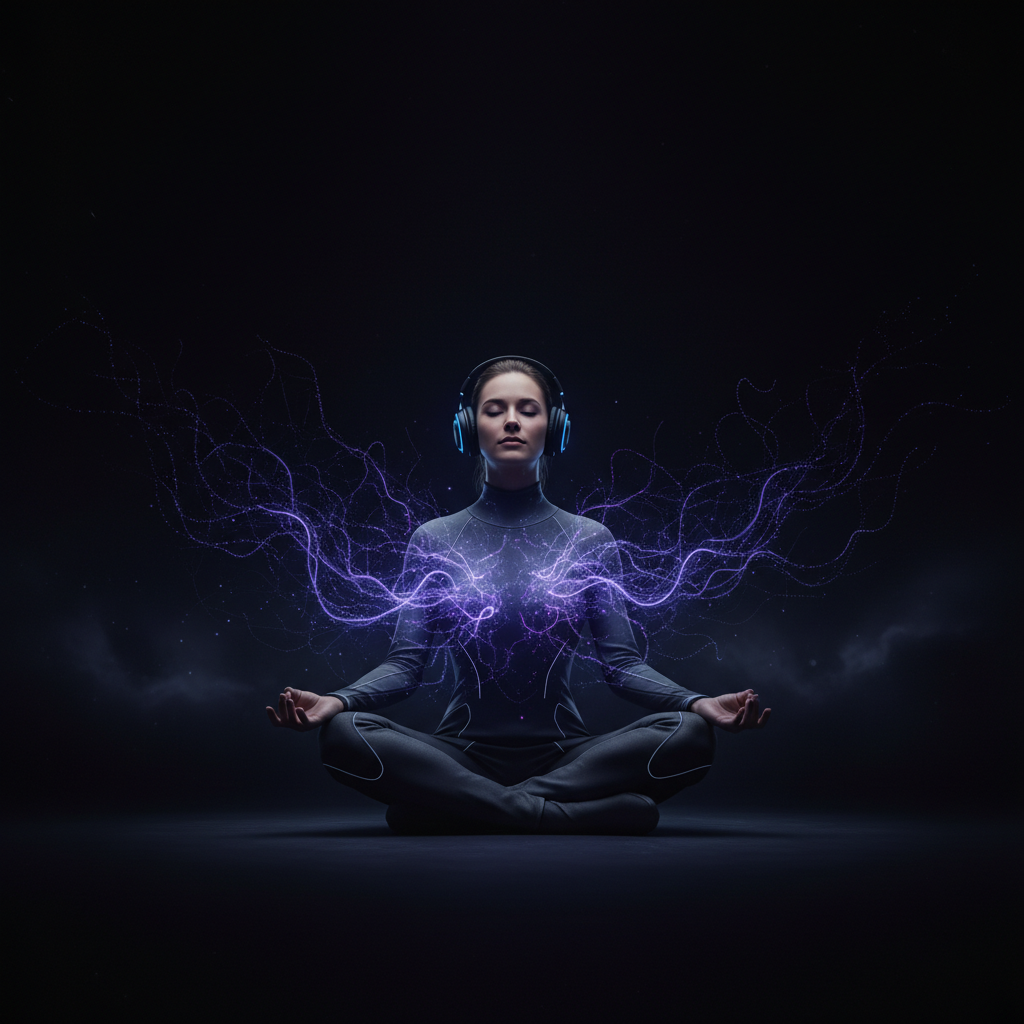 Person meditating with neural energy flowing — custom subliminal audio